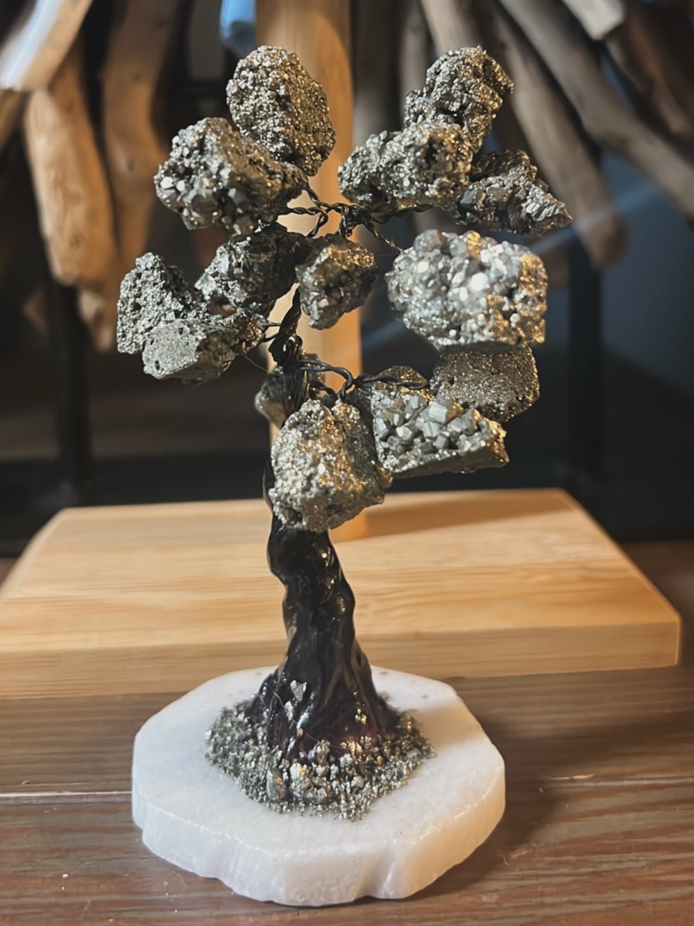 Handcrafted Pyrite Gemstone Mini Tree Home Accent